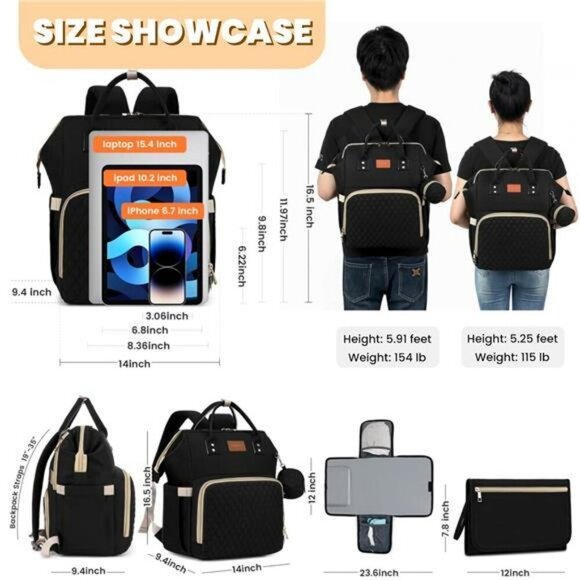 Large Waterproof Diaper Bag Backpack with Changing Pad Baby Travel Tote - Picture 6 of 7